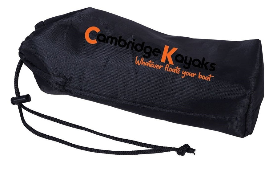 kayak anchor bag with the wording cambridge kayaks written on the front