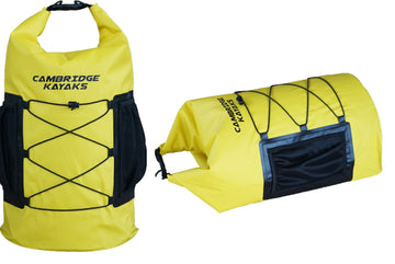 Deck bag in yellow with cargo straps manufactured by cambridge kayaks