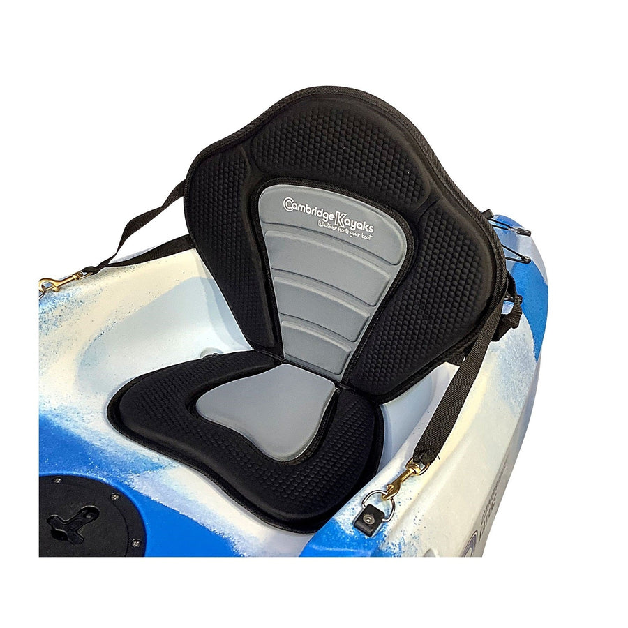 Padded kayak seat positioned in sit on top kayak manufactured by cambridge kayaks