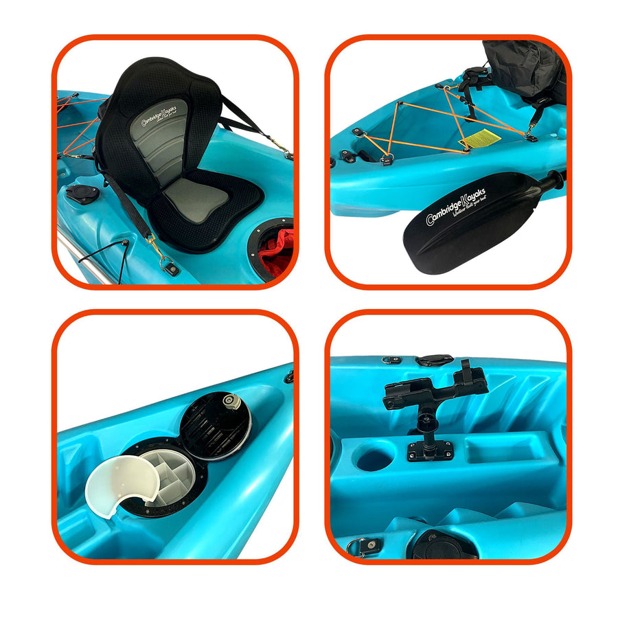 Zander Light Blue Leisure and Fishing Kayak, Single Person Kayak Padded Seat, Hatches Paddle Fishing