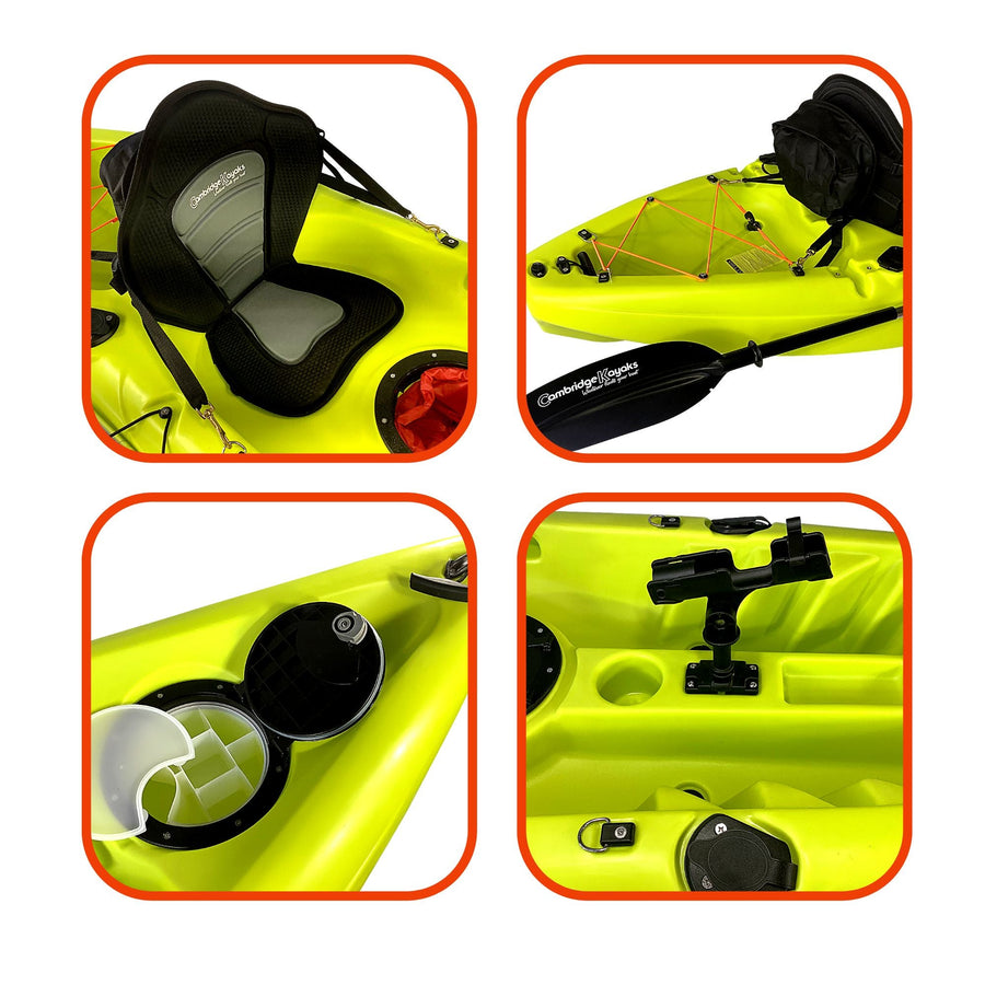 Zander Lime Green Leisure and Fishing Kayak, Single Person Kayak Padded Seat, Hatches Paddle Fishing