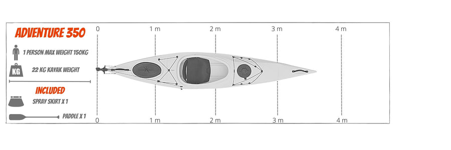 Adventure 350 length scale manufactured by cambridge kayaks