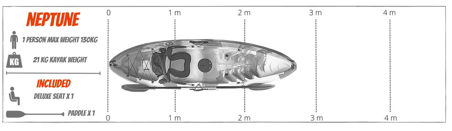 Illustration to outling the length of signle sit on top kayak manufactured by cambridge kayaks