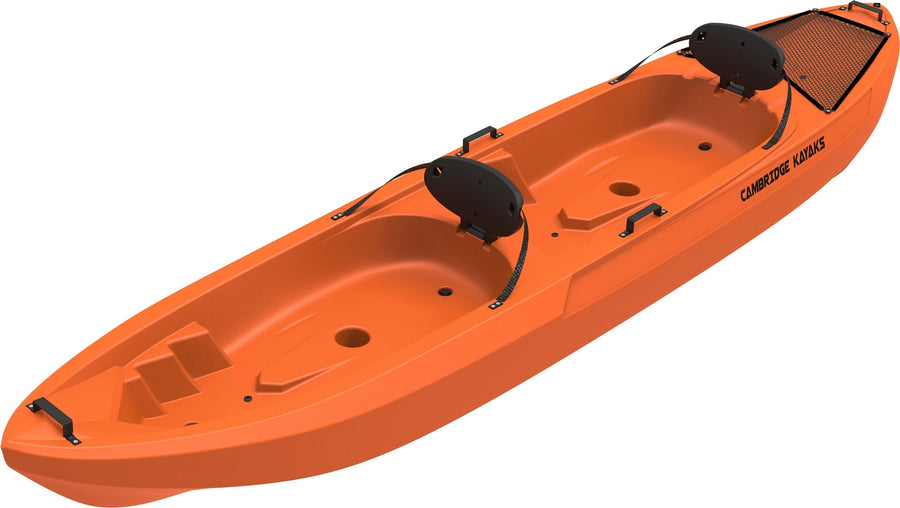 Orange kayak suitable for two people manufactured by cambridge kayaks
