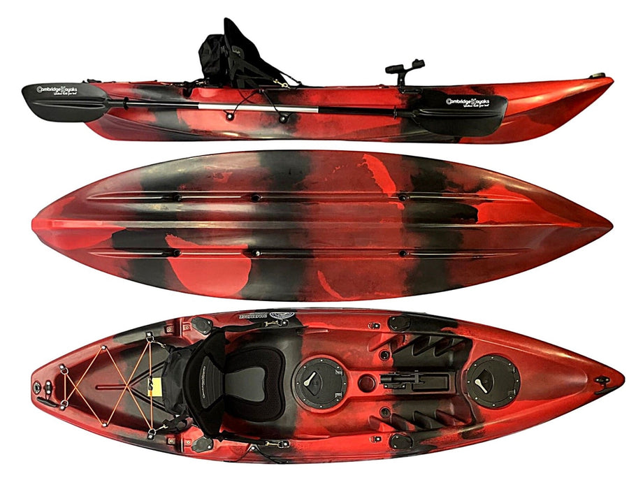 Zander Leisure and Fishing Kayak Red Black Camo Single Person Kayak Padded Seat, Hatches and Paddle