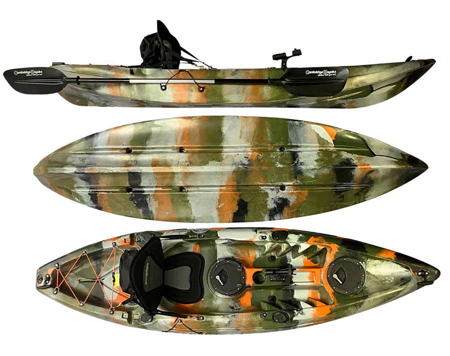 Zander Leisure and Fishing Kayak Desert Camo Single Person Kayak with Padded Seat Hatches and Paddle