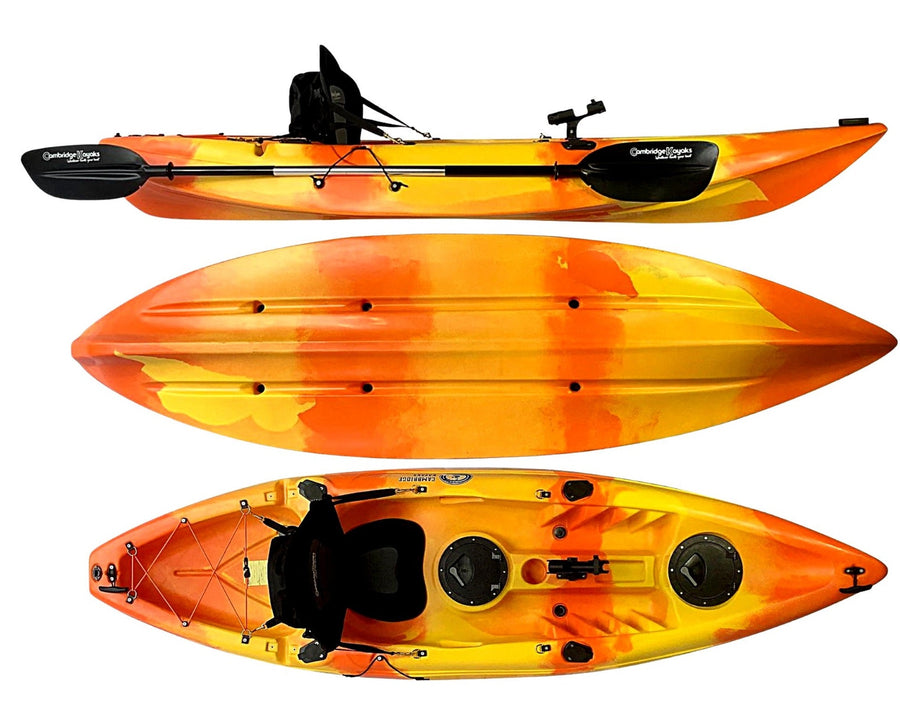 Zander Leisure and Fishing Kayak Orange Yellow Camo Single Person Padded Seat, Hatches and Paddle